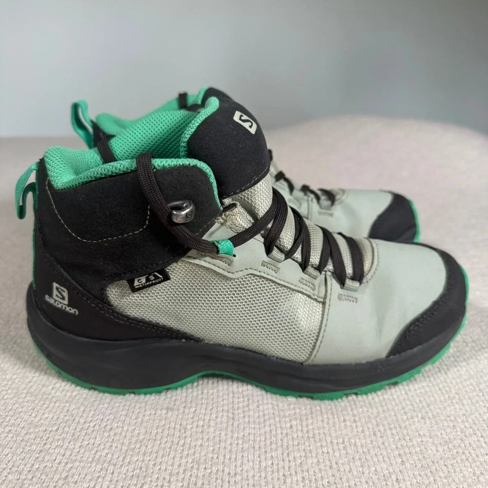 Salomon Outward CSWP Hiking‎ Boots 4 Grey Green Waterproof Kids 412848